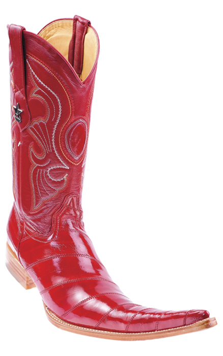 Los Altos Red Genuine Eel 9X Pointed Toe Cowboy Boots 970812. - Click Image to Close